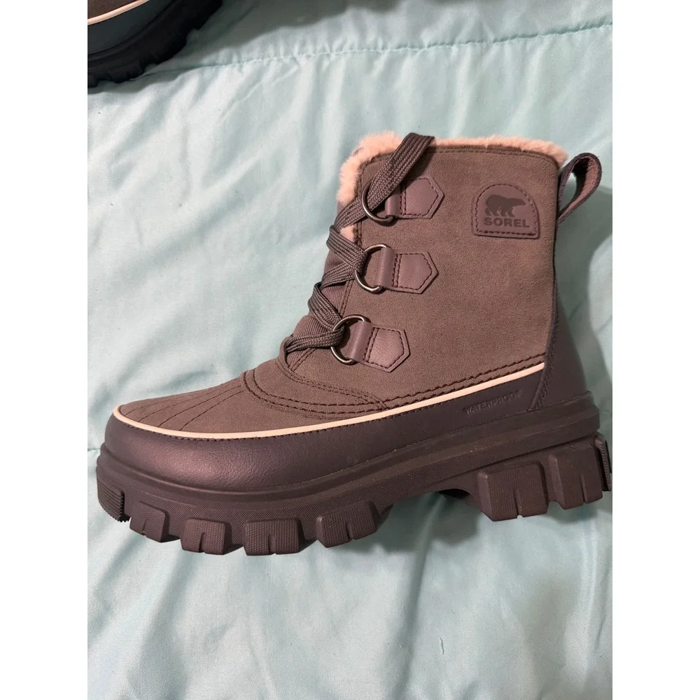 Sorel Brex Boot Lace Waterproof Winter Boots Quarry Gray Faux Fur 8‎